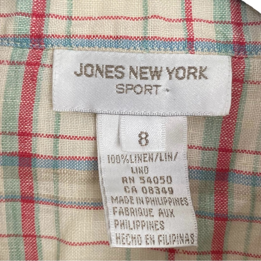 Jones New York Sport VTG Linen Plaid Sleveless Fisherman Blouse Women’s Size 8 - Picture 3 of 9